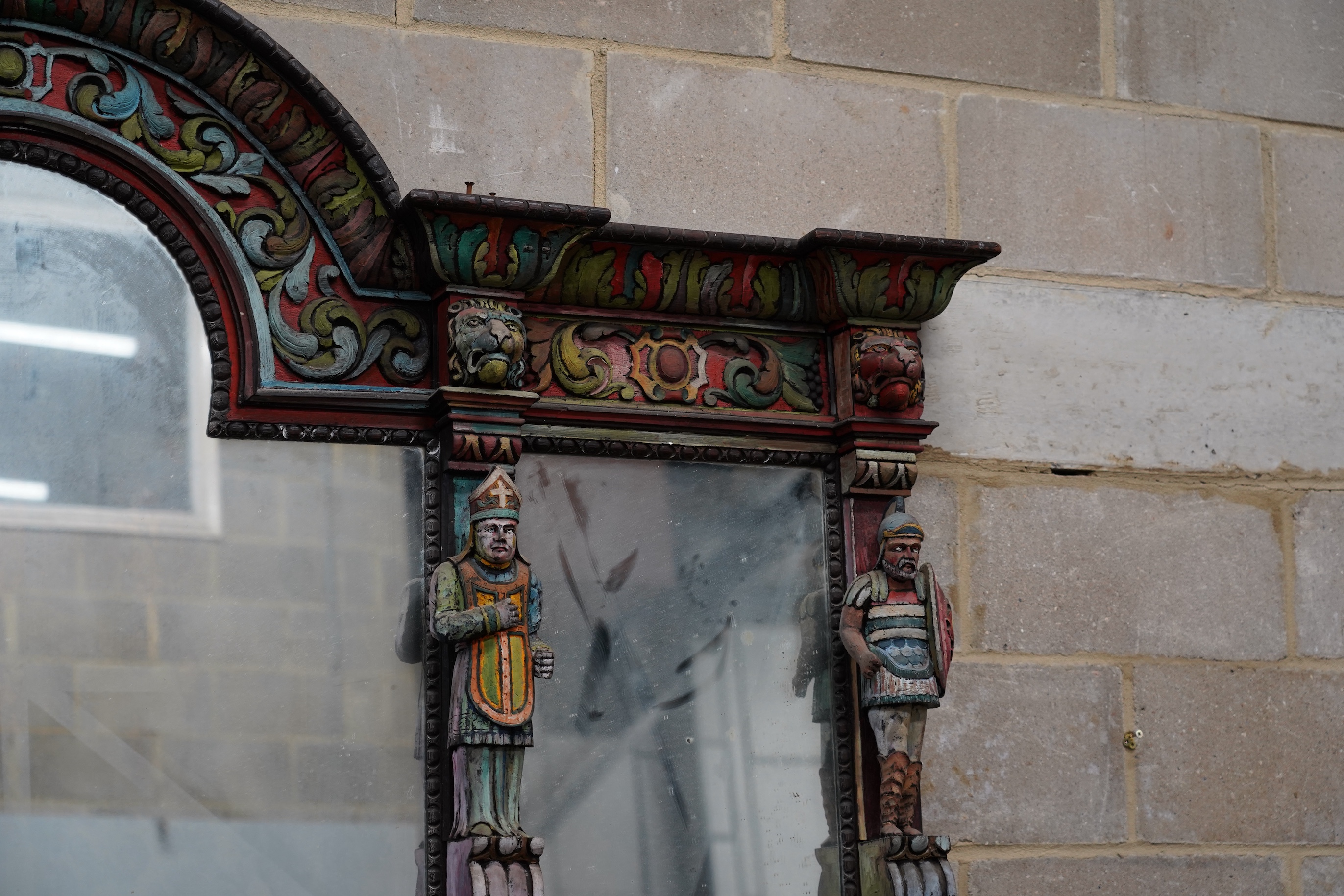 John Bratby (1928-1992): A monumental mirror backed buffet sideboard, polychrome decorated by the artist